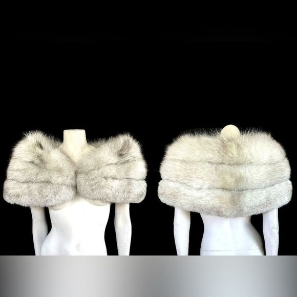 ♥️ White Norwegian FOX Fur Stole Bridal Shawl Cape, Winter Wedding Caplet Gatsby - Picture 11 of 16